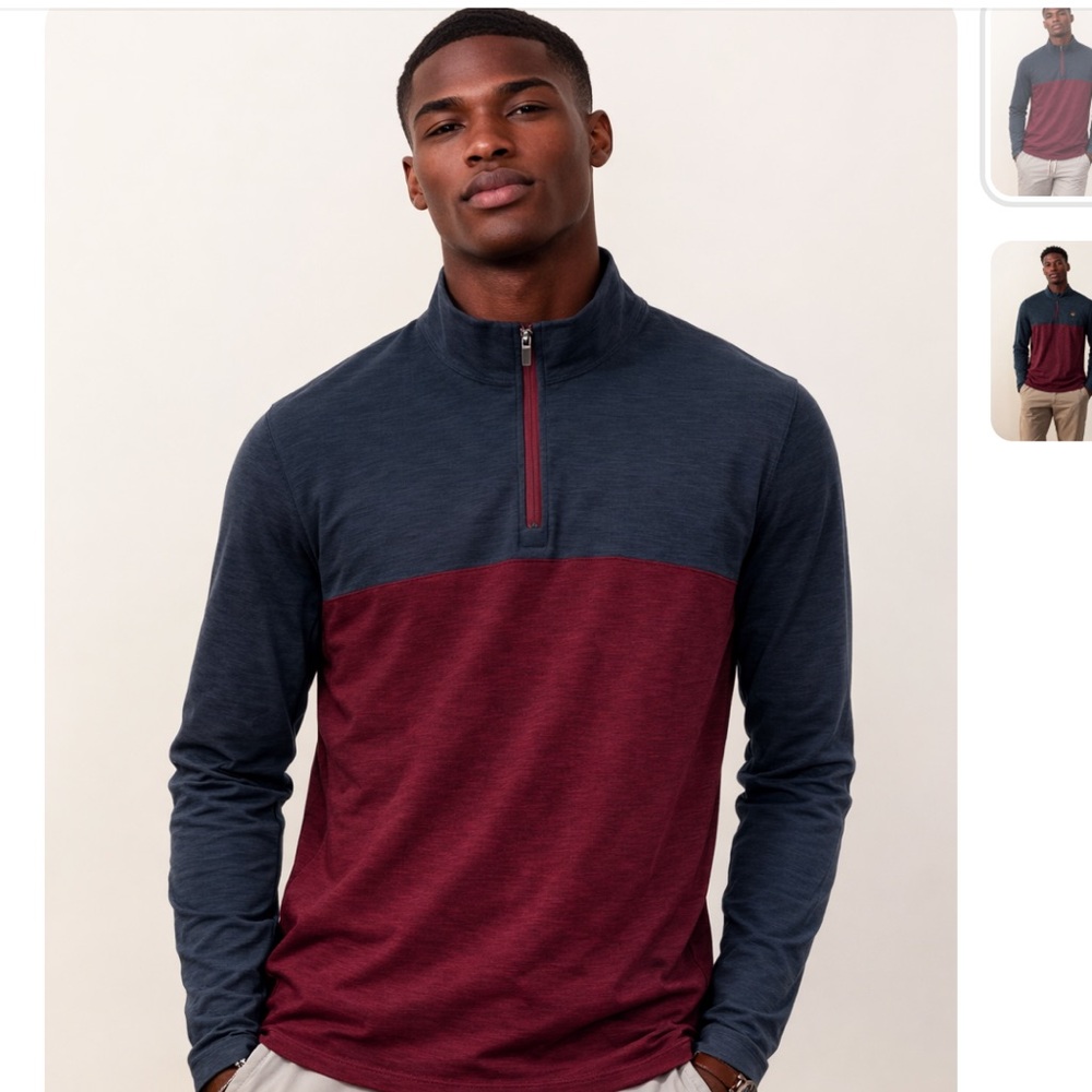 Marine Layer Weekend Sport Quarter Zip Long Sleeve Shirt Maroon and Blue Men’s M